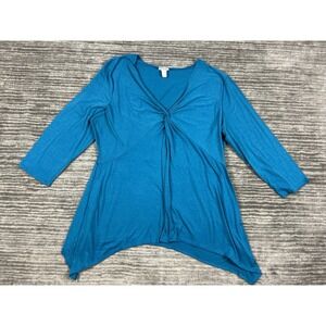 Collections Etc Top Womens 2XL XXL Blue‎ 3/4 Sleeve Made in USA Polyester Blend